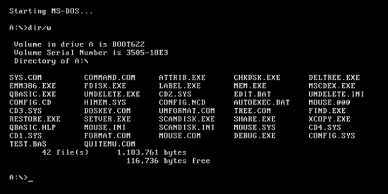 MS-DOS text mode screen